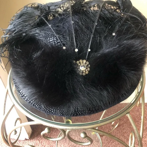 Givoldi croc print hat with fox fur & feathers. Red Fox Fur Davy Crockett Men main image 4
